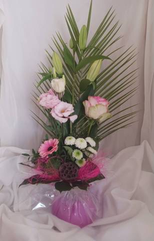 Bouquet structur hauteur en bulle deau rose