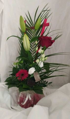 Bouquet structur hauteur en bulle deau rouge